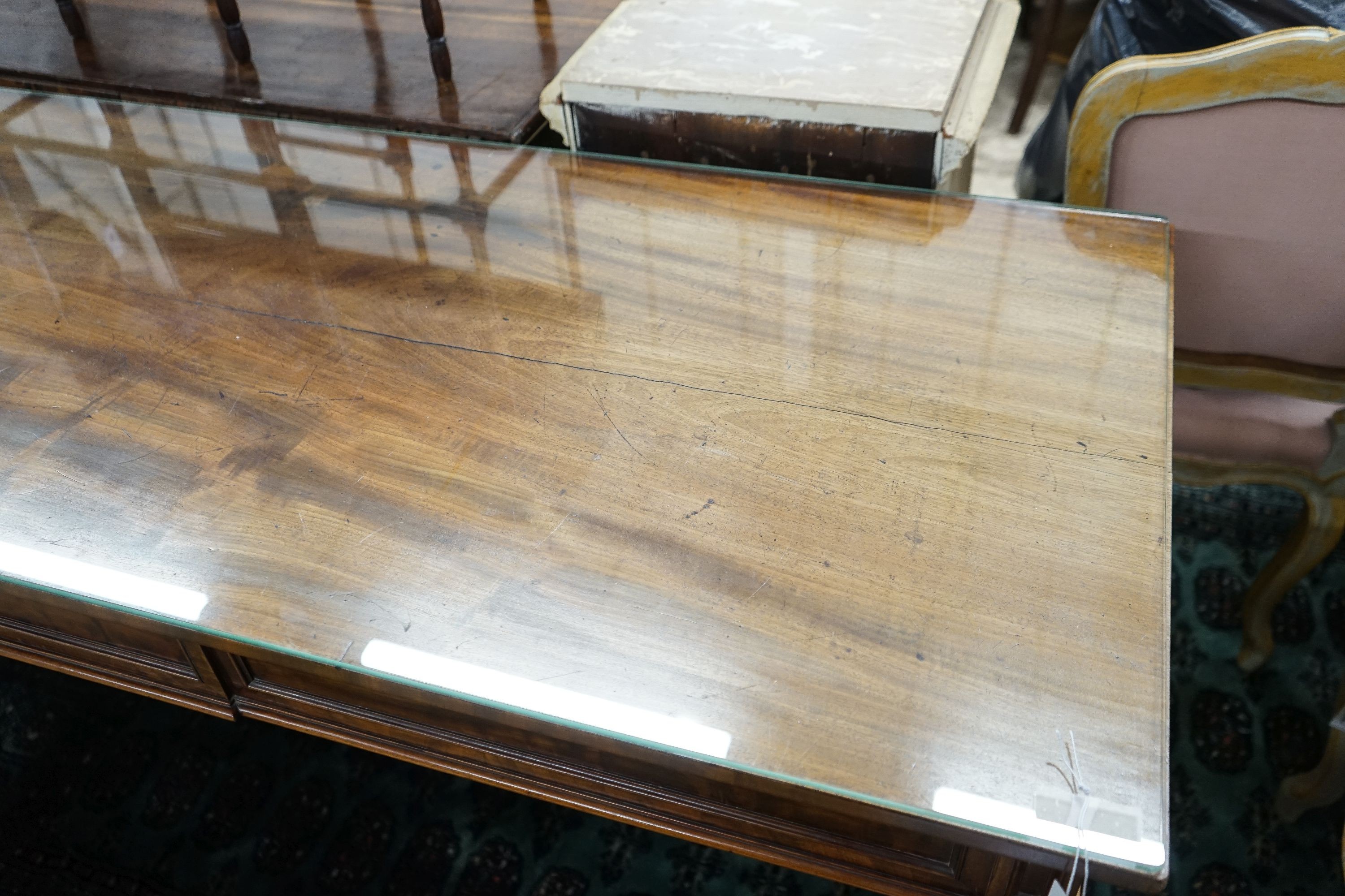 A George III style mahogany serving table, length 150cm, depth 62cm, height 80cm